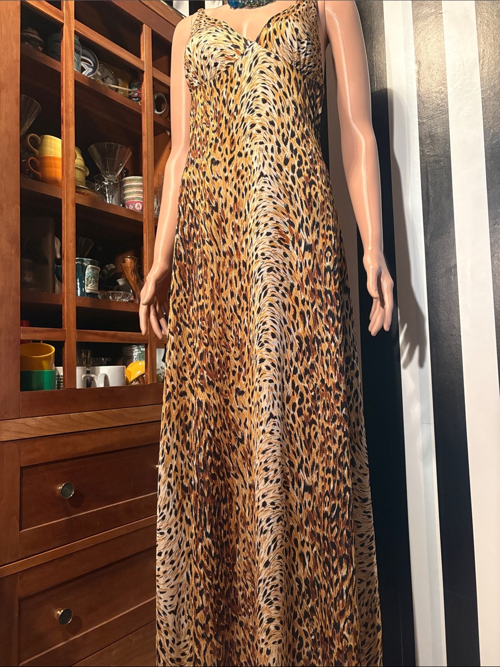 70s Vintage Leopard Print Slip Maxi Dress Sexy Nightgown Dress Size Small 2/4
